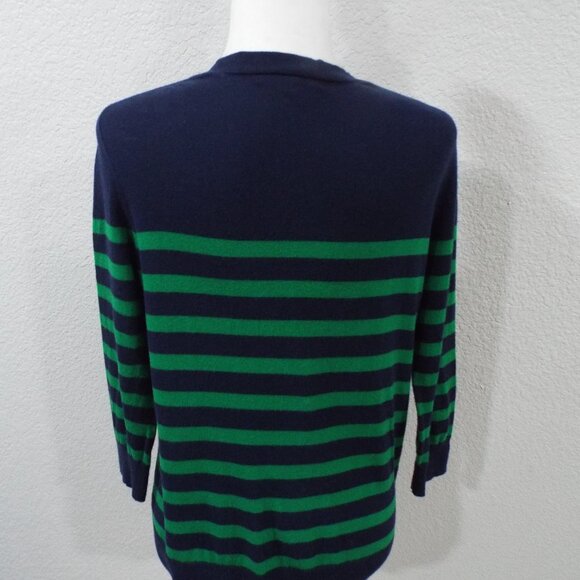 Gap Women's Navy/ Kelly Green 3/4 Sleeve Striped V-Neck Button Up Cardigan Med - Picture 5 of 9